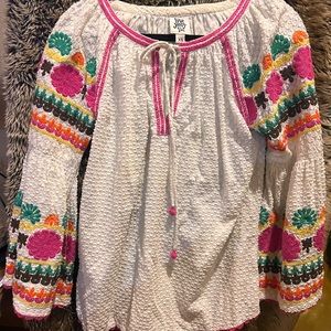 Anthropologie Ivy Jane Flare Sleeve Embroidered Tunic Top~XSMALL
